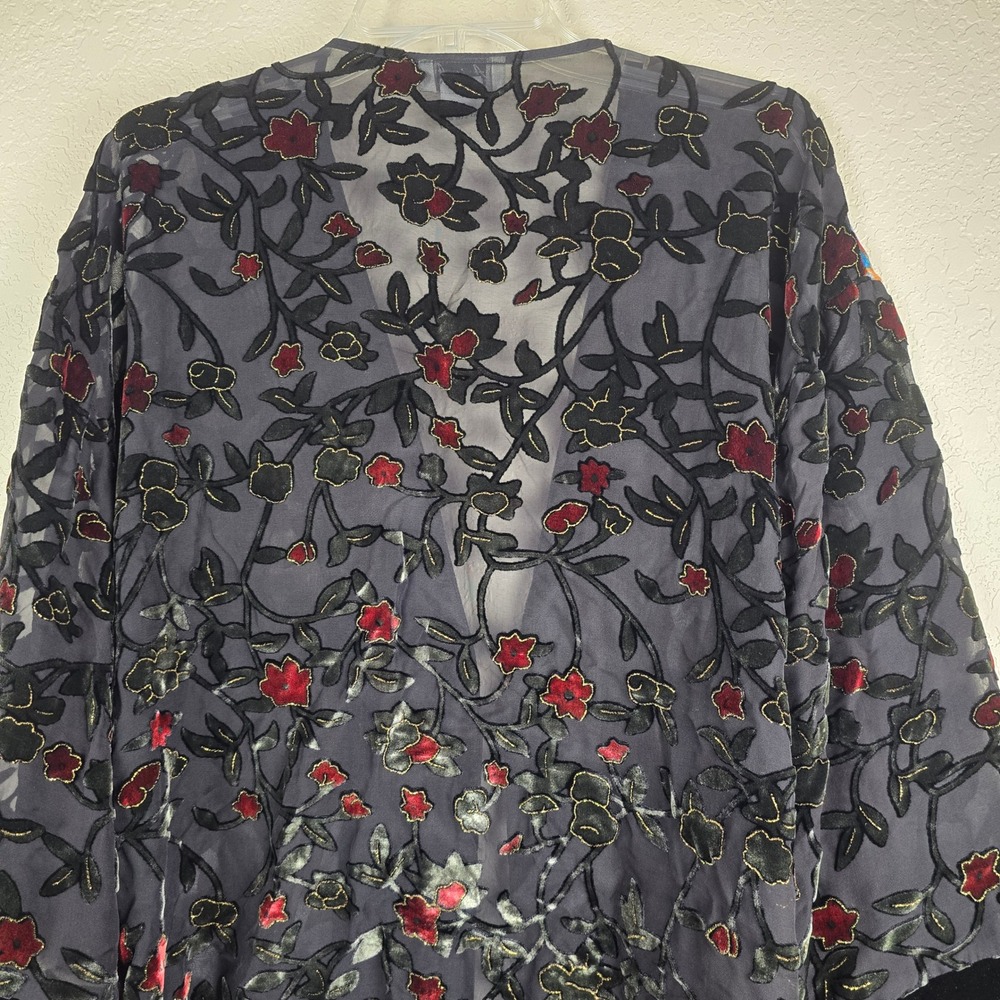 Aris A. Silk Blend Velvet Devore Kimono Cardigan Butterfly Floral 1XL Plus Size - Picture 4 of 10